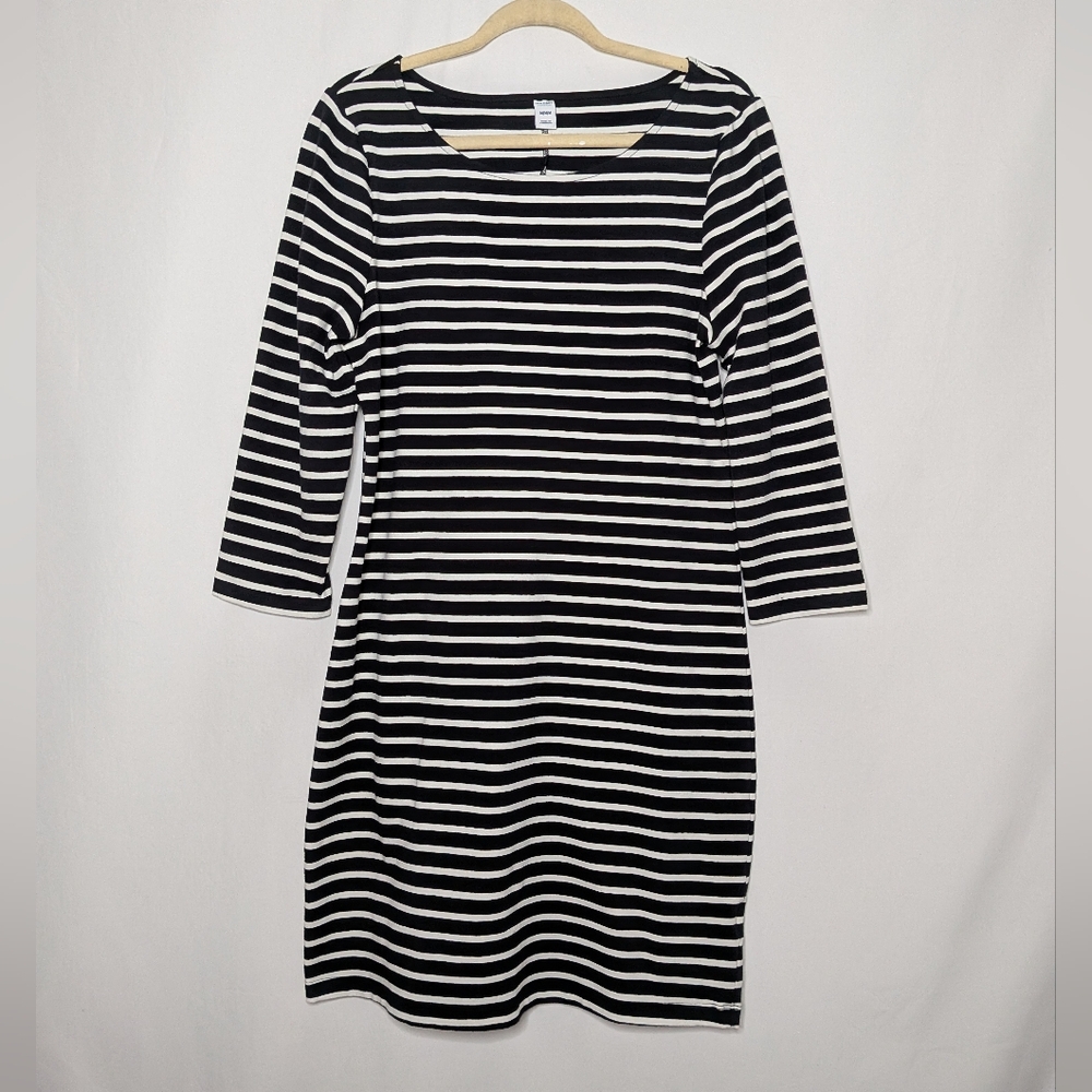 New Old Navy Womens Black White Striped Coastal Nautical Midi Dress M NWT